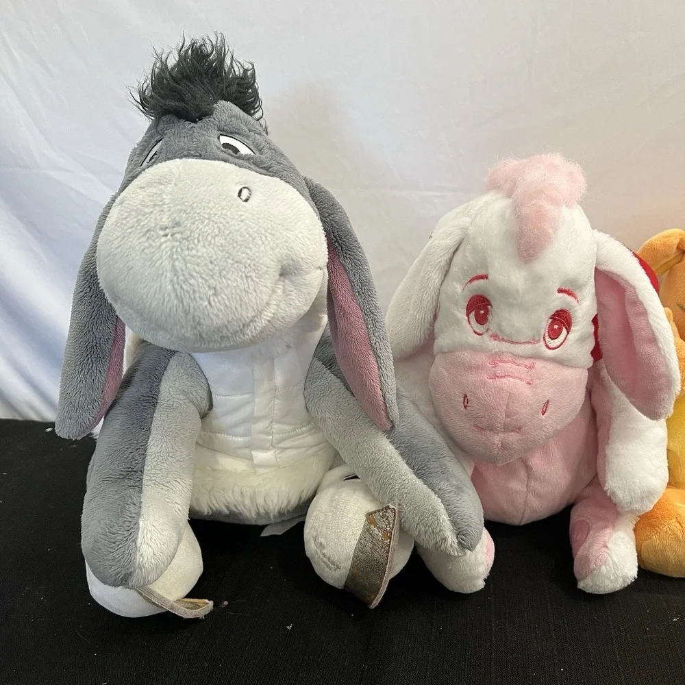 Disney Store Winnie the Pooh Plush Lot Eeyore Puffer Vest Pink Tigger 3pc Set‎